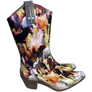 Henry Ferrera Multicolor Horse Print Southwestern Rain Boots Women's Size 7